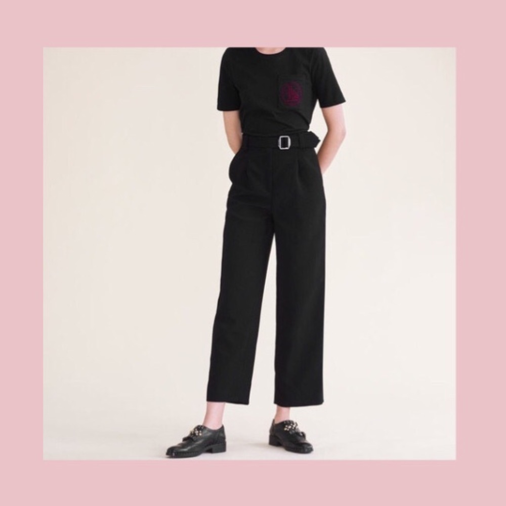 MAJE High Waist Belted PASTOL Wide Leg Crop Pant